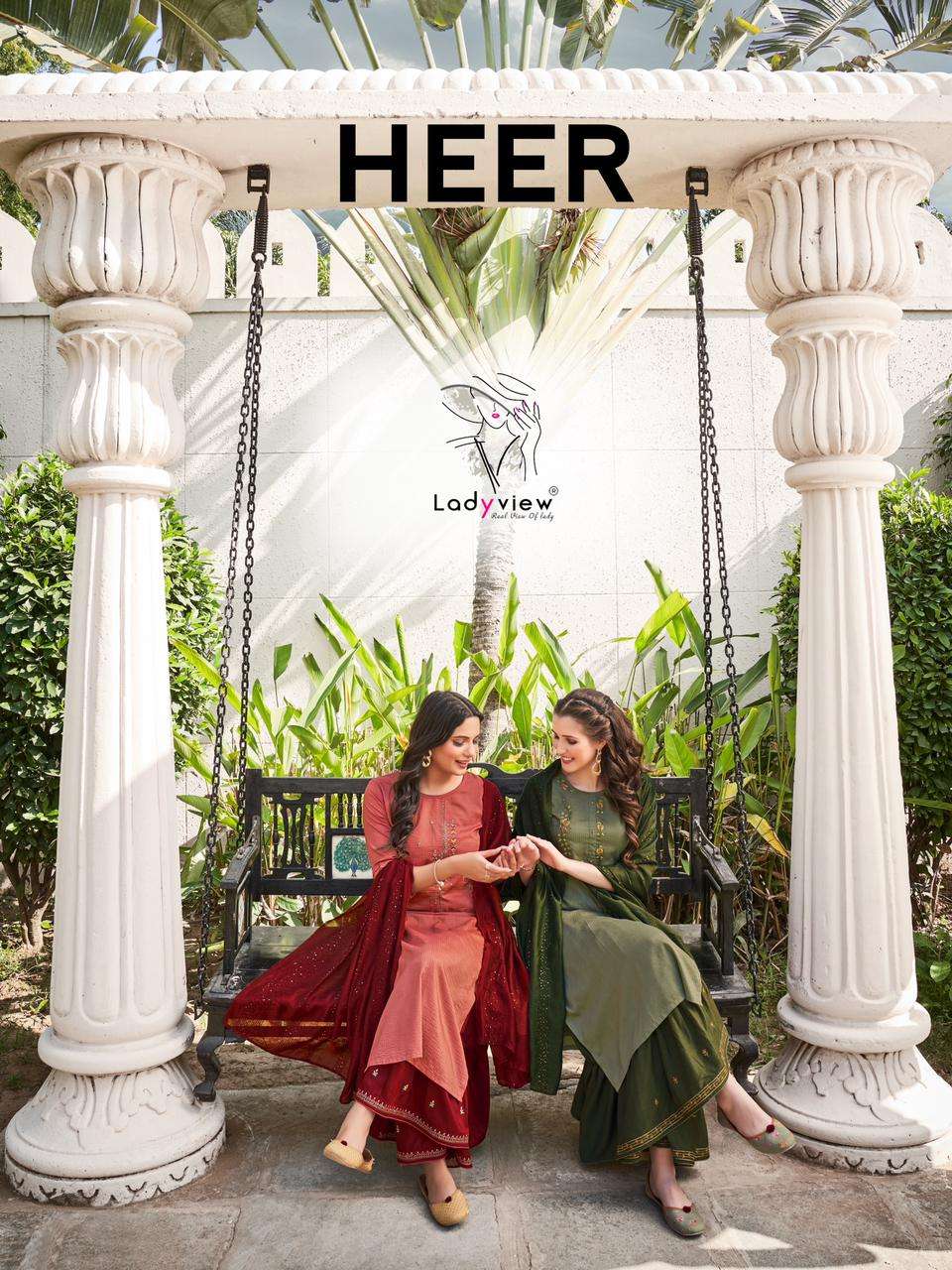 HEER BY LADY VIEW 1001 TO 1006 SERIES BEAUTIFUL SHARARA SUITS COLORFUL STYLISH FANCY CASUAL WEAR & ETHNIC WEAR VISCOSE SILK EMBROIDERED DRESSES AT WHOLESALE PRICE