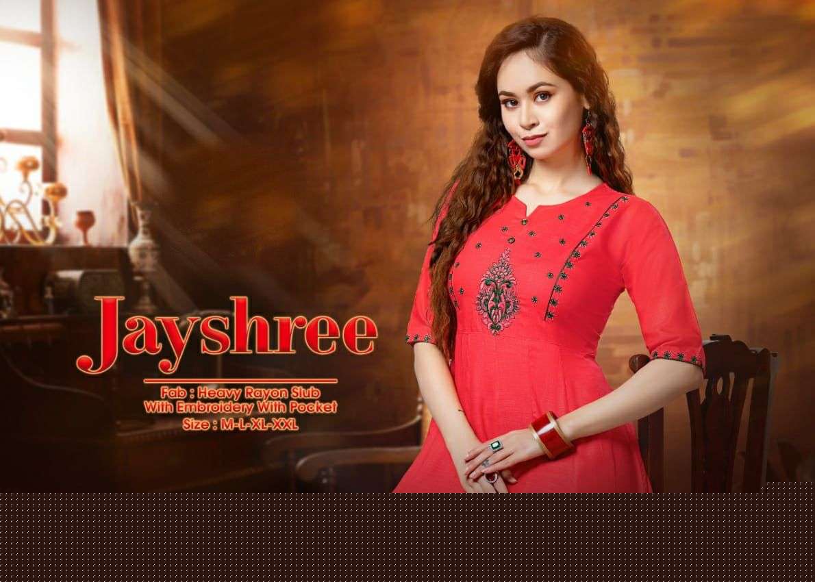 JAYSHREE BY LIVA 101 TO 108 SERIES DESIGNER STYLISH FANCY COLORFUL BEAUTIFUL PARTY WEAR & ETHNIC WEAR COLLECTION RAYON EMBROIDERED KURTIS AT WHOLESALE PRICE