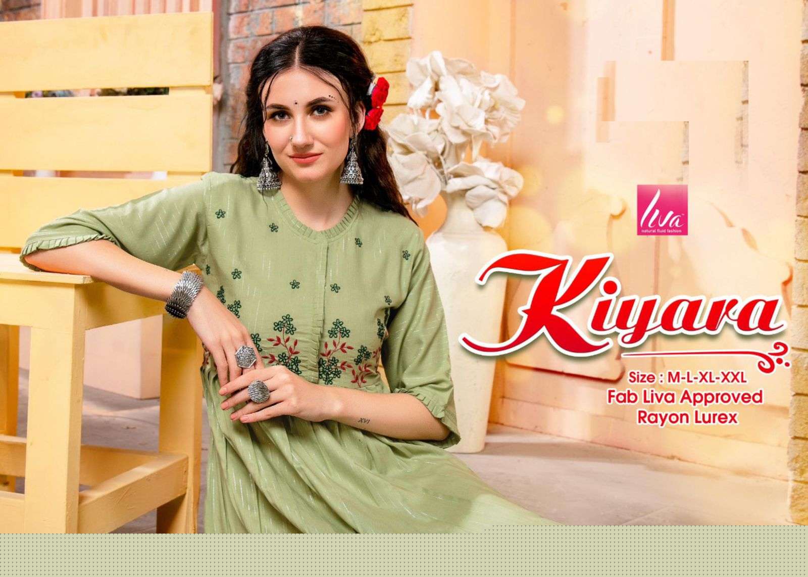 KIYARA BY LIVA 101 TO 108 SERIES DESIGNER STYLISH FANCY COLORFUL BEAUTIFUL PARTY WEAR & ETHNIC WEAR COLLECTION LUREX KURTIS AT WHOLESALE PRICE