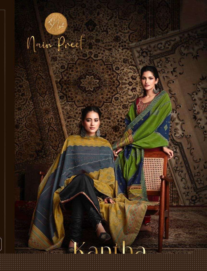 KANTHA BY NAIN PREET 4001 TO 4006 SERIES BEAUTIFUL SUITS COLORFUL STYLISH FANCY CASUAL WEAR & ETHNIC WEAR TUSSAR SILK DRESSES AT WHOLESALE PRICE