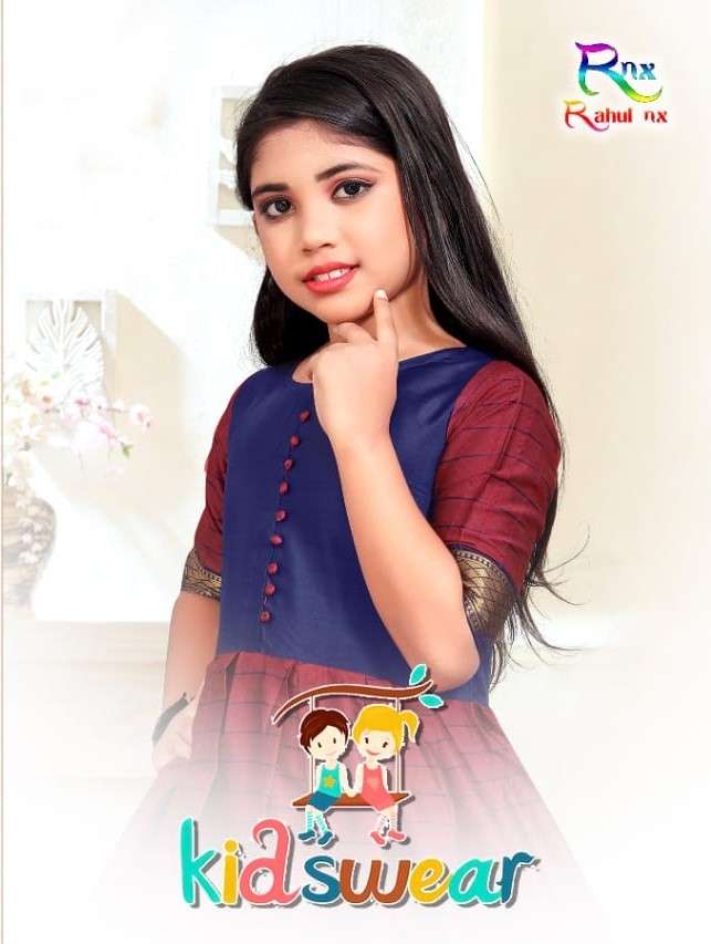 KIDSWEAR BY RAHUL NX 1001 TO 1006 SERIES BEAUTIFUL BEAUTIFUL STYLISH FANCY COLORFUL CASUAL WEAR & ETHNIC WEAR READY TO WEAR BANARASI SILK JACQUARD GOWNS AT WHOLESALE PRICE