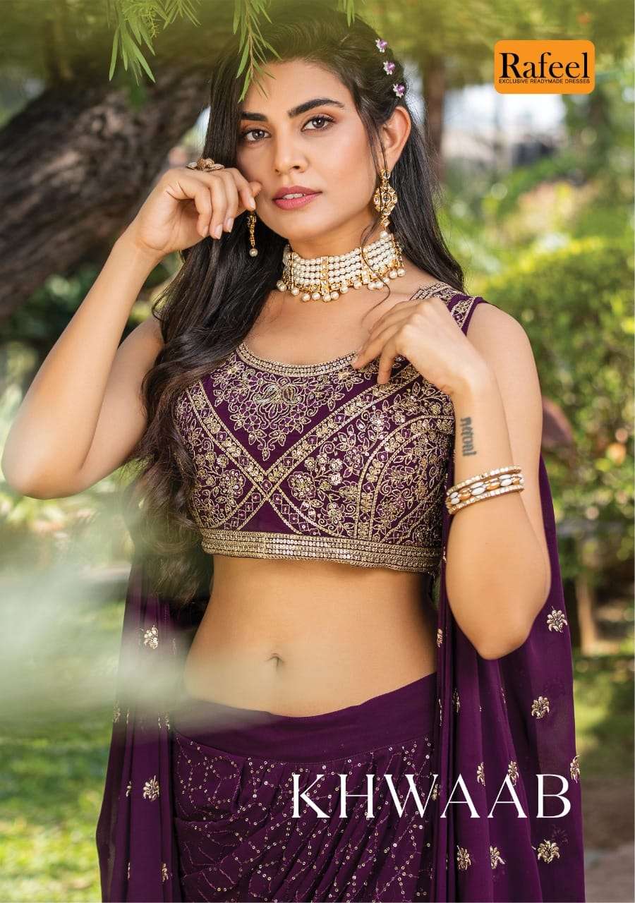 KHWAAB BY RAFEEL 101 TO 106 SERIES DESIGNER STYLISH FANCY COLORFUL BEAUTIFUL PARTY WEAR & ETHNIC WEAR COLLECTION BLOOMING GEORGETTE KURTIS WITH BOTTOM AT WHOLESALE PRICE