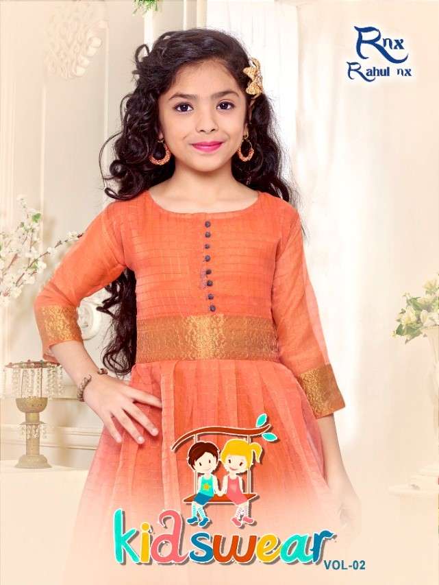 KIDSWEAR VOL-2 BY RAHUL NX 1001 TO 1006 SERIES BEAUTIFUL BEAUTIFUL STYLISH FANCY COLORFUL CASUAL WEAR & ETHNIC WEAR READY TO WEAR ORGANZA JACQUARD GOWNS AT WHOLESALE PRICE