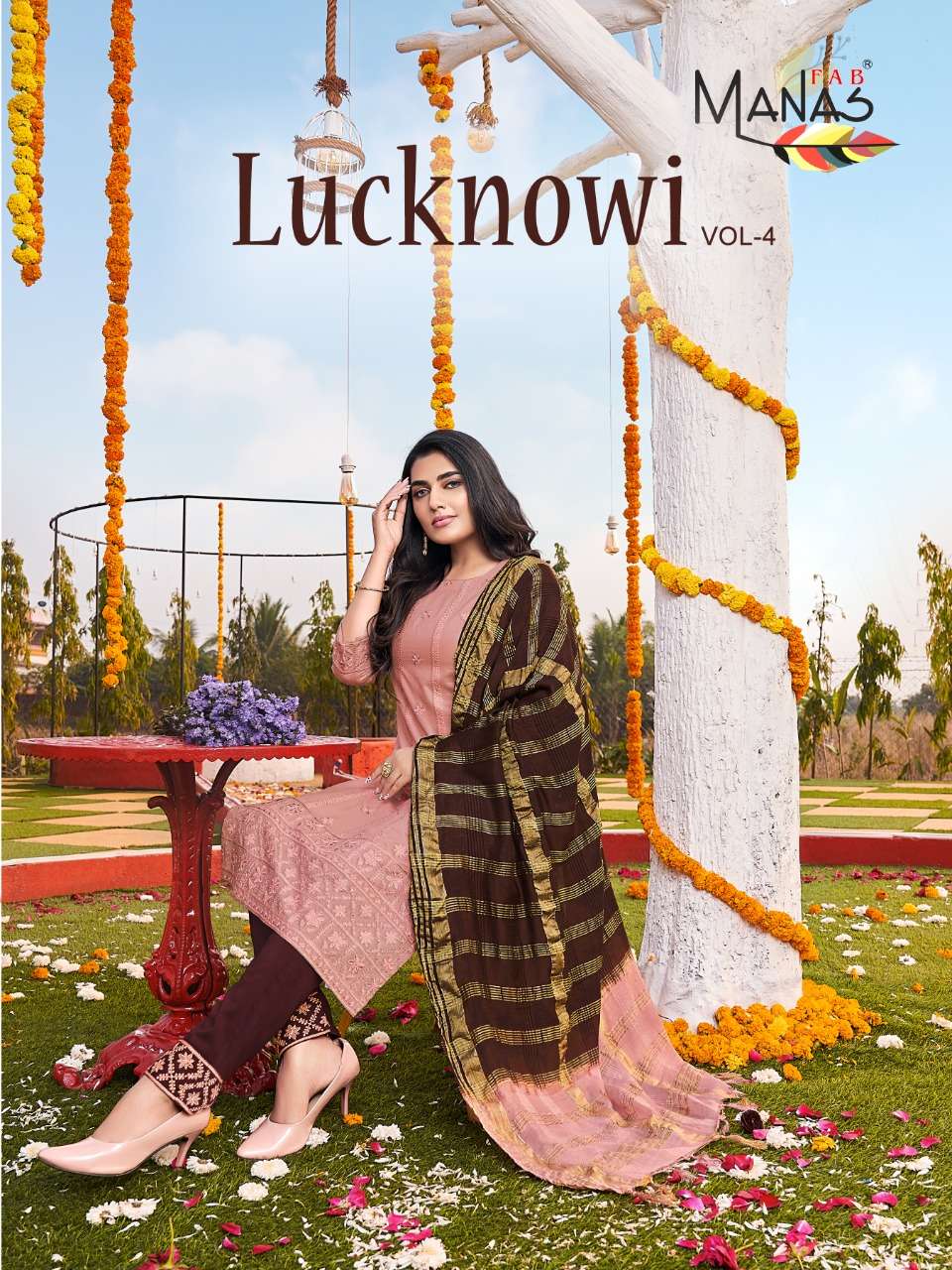 LUCKNOWI VOL-4 BY MANAS FAB 1019 TO 1024 SERIES BEAUTIFUL SUITS COLORFUL STYLISH FANCY CASUAL WEAR & ETHNIC WEAR FANCY DRESSES AT WHOLESALE PRICE