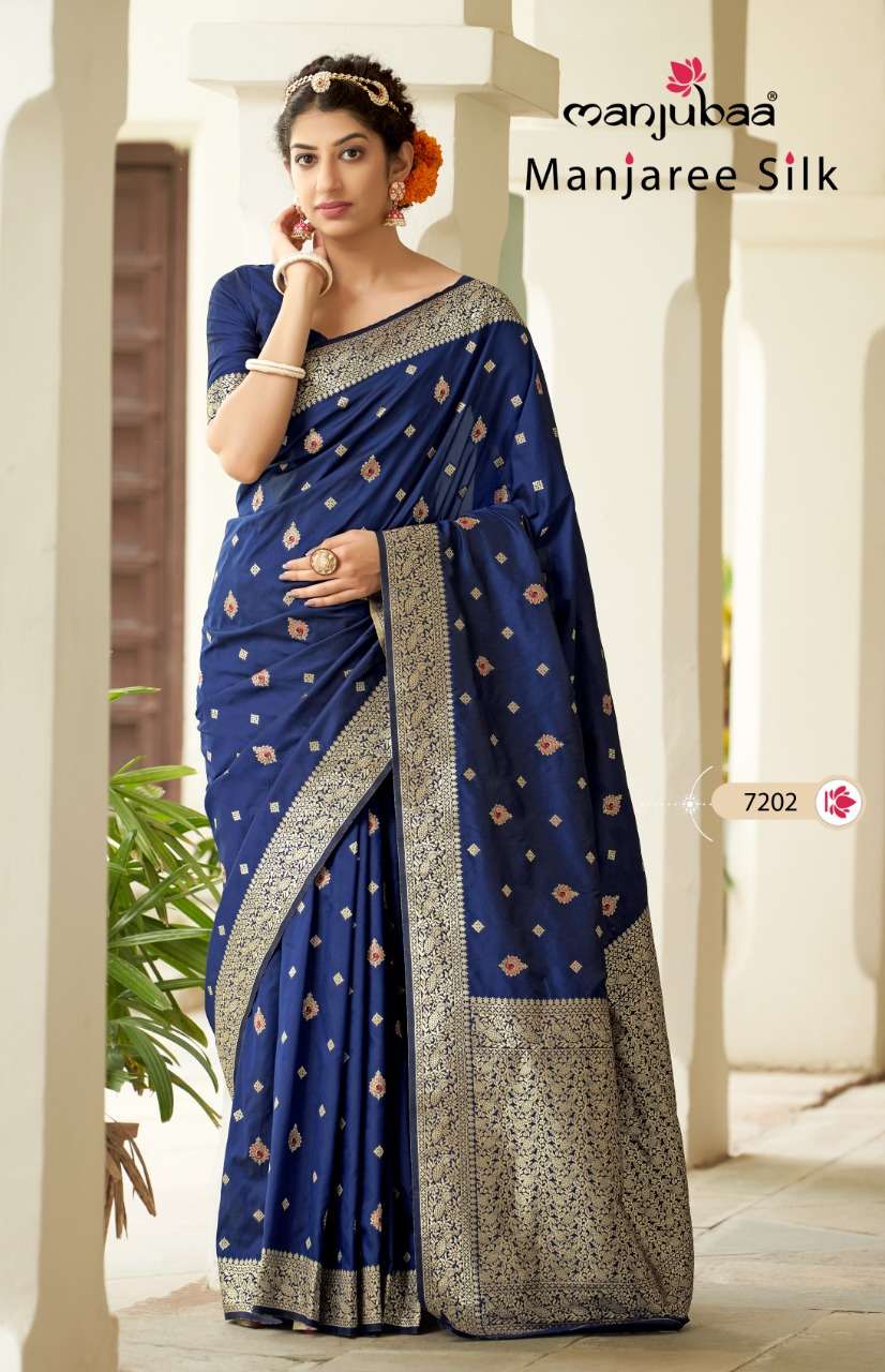 MANJAREE SILK BY MANJUBAA CLOTHING 7201 TO 7208 SERIES INDIAN TRADITIONAL WEAR COLLECTION BEAUTIFUL STYLISH FANCY COLORFUL PARTY WEAR & OCCASIONAL WEAR SOFT SILK SAREES AT WHOLESALE PRICE