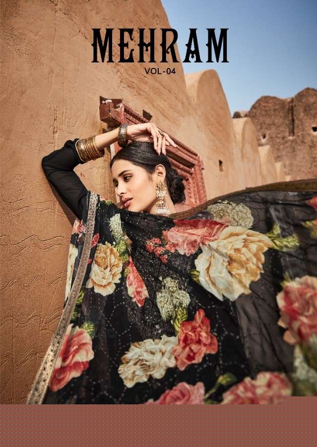 MEHRAM VOL-4 BY KARMA TRENDZ 1026 TO 1032 SERIES BEAUTIFUL SUITS COLORFUL STYLISH FANCY CASUAL WEAR & ETHNIC WEAR PURE GEORGETTE EMBROIDERED DRESSES AT WHOLESALE PRICE