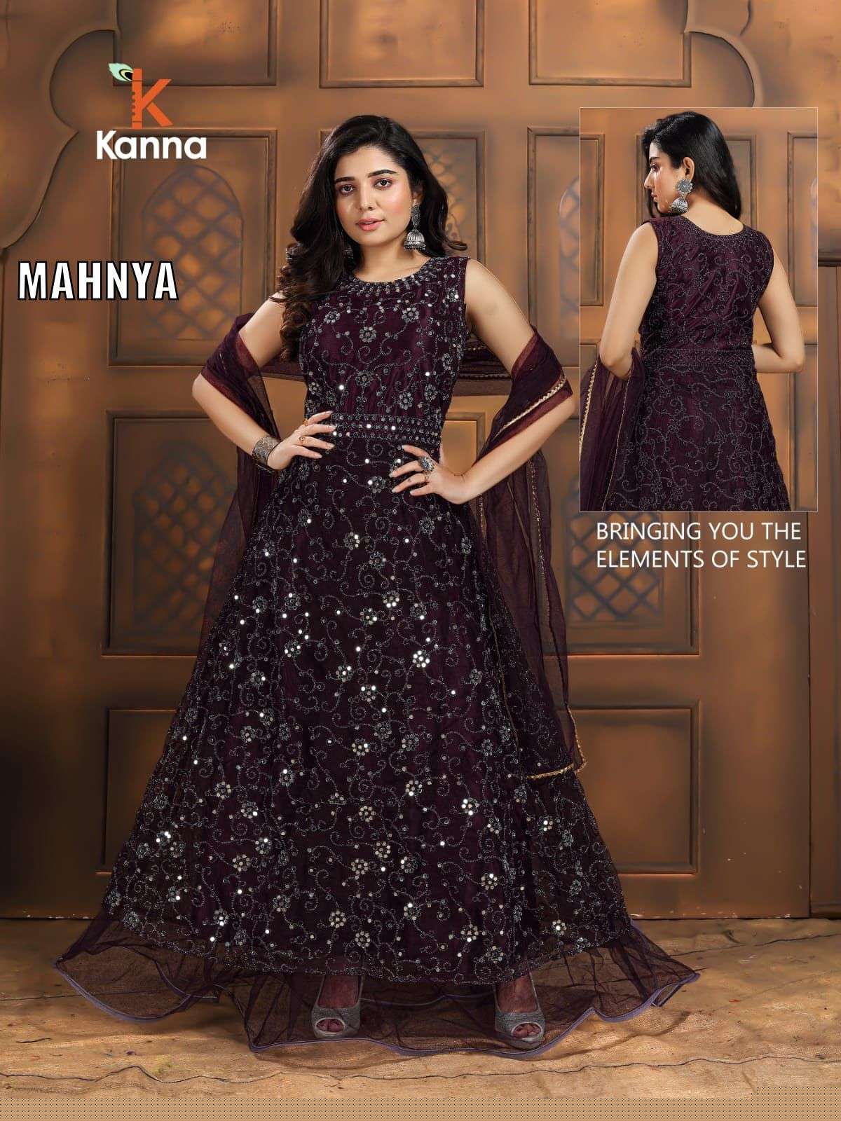 MAHNYA BY KANNA 01 TO 06 SERIES BEAUTIFUL STYLISH ANARKALI SUITS FANCY COLORFUL CASUAL WEAR & ETHNIC WEAR & READY TO WEAR HEAVY NET DRESSES AT WHOLESALE PRICE