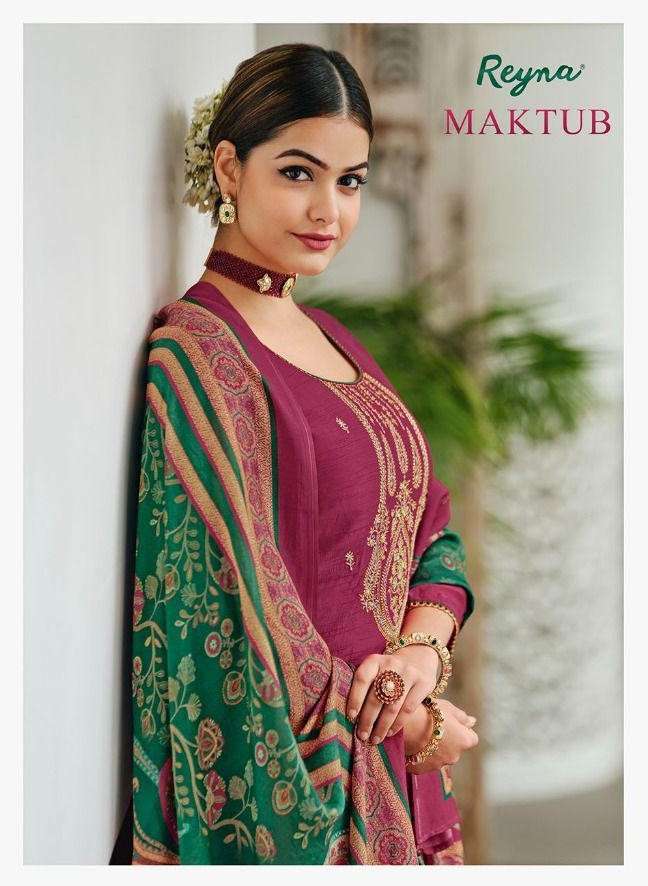 MAKTUB BY REYNA 731 TO 738 SERIES BEAUTIFUL SUITS COLORFUL STYLISH FANCY CASUAL WEAR & ETHNIC WEAR PURE BEMBERG SILK DRESSES AT WHOLESALE PRICE