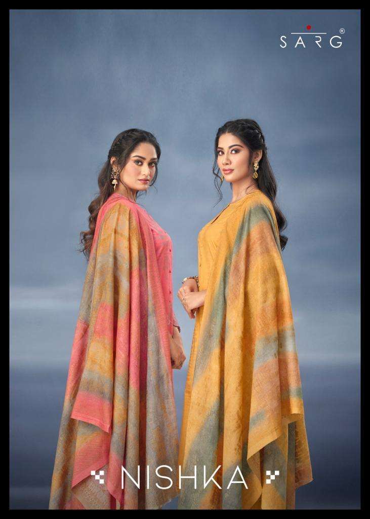 NISHKA BY SARG BEAUTIFUL SUITS COLORFUL STYLISH FANCY CASUAL WEAR & ETHNIC WEAR PURE COTTON PRINT DRESSES AT WHOLESALE PRICE