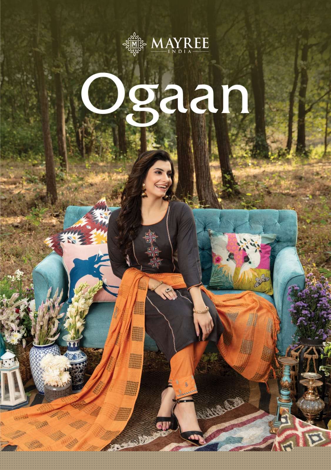 OGAAN BY MAYREE 101 TO 108 SERIES BEAUTIFUL SUITS COLORFUL STYLISH FANCY CASUAL WEAR & ETHNIC WEAR HEAVY RAYON SLUB EMBROIDERED DRESSES AT WHOLESALE PRICE