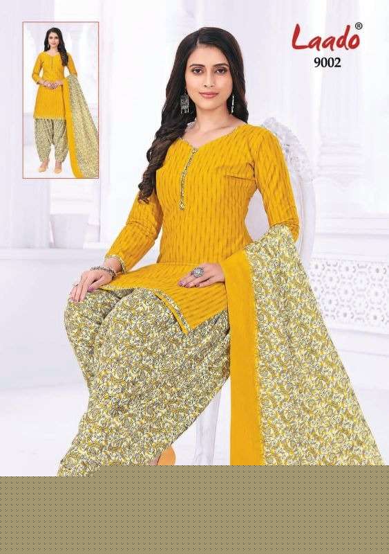 PRITI PATIALA VOL-9 BY LAADO 9001 TO 9020 SERIES BEAUTIFUL SUITS STYLISH FANCY COLORFUL PARTY WEAR & OCCASIONAL WEAR COTTON PRINTED DRESSES AT WHOLESALE PRICE
