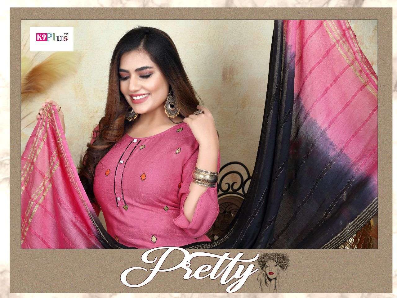 PRETTY BY K9 PLUS 201 TO 208 SERIES BEAUTIFUL SUITS COLORFUL STYLISH FANCY CASUAL WEAR & ETHNIC WEAR RAYON WITH WORK DRESSES AT WHOLESALE PRICE