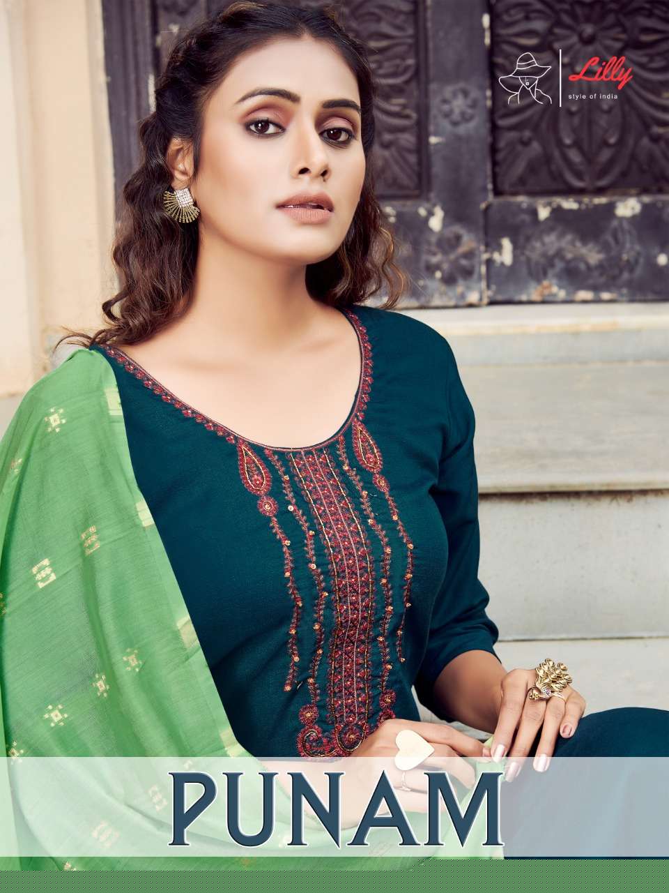 PUNAM BY LILLY 4001 TO 4007 SERIES BEAUTIFUL SUITS COLORFUL STYLISH FANCY CASUAL WEAR & ETHNIC WEAR CHINNON SLUB VISCOSE DRESSES AT WHOLESALE PRICE