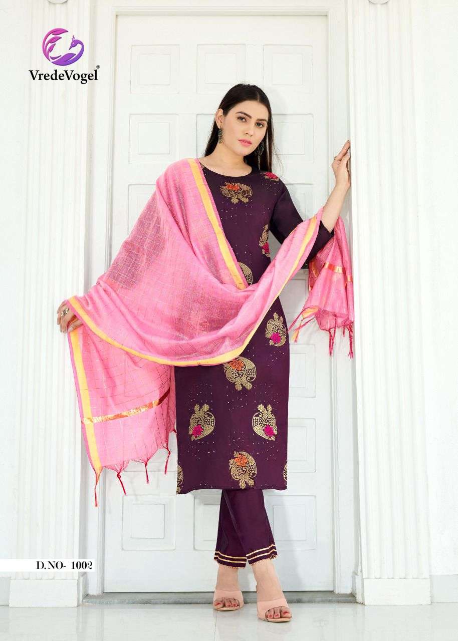 REEWA BY VREDE VOGEL 1001 TO 1009 SERIES BEAUTIFUL SUITS COLORFUL STYLISH FANCY CASUAL WEAR & ETHNIC WEAR HEAVY SILK DRESSES AT WHOLESALE PRICE