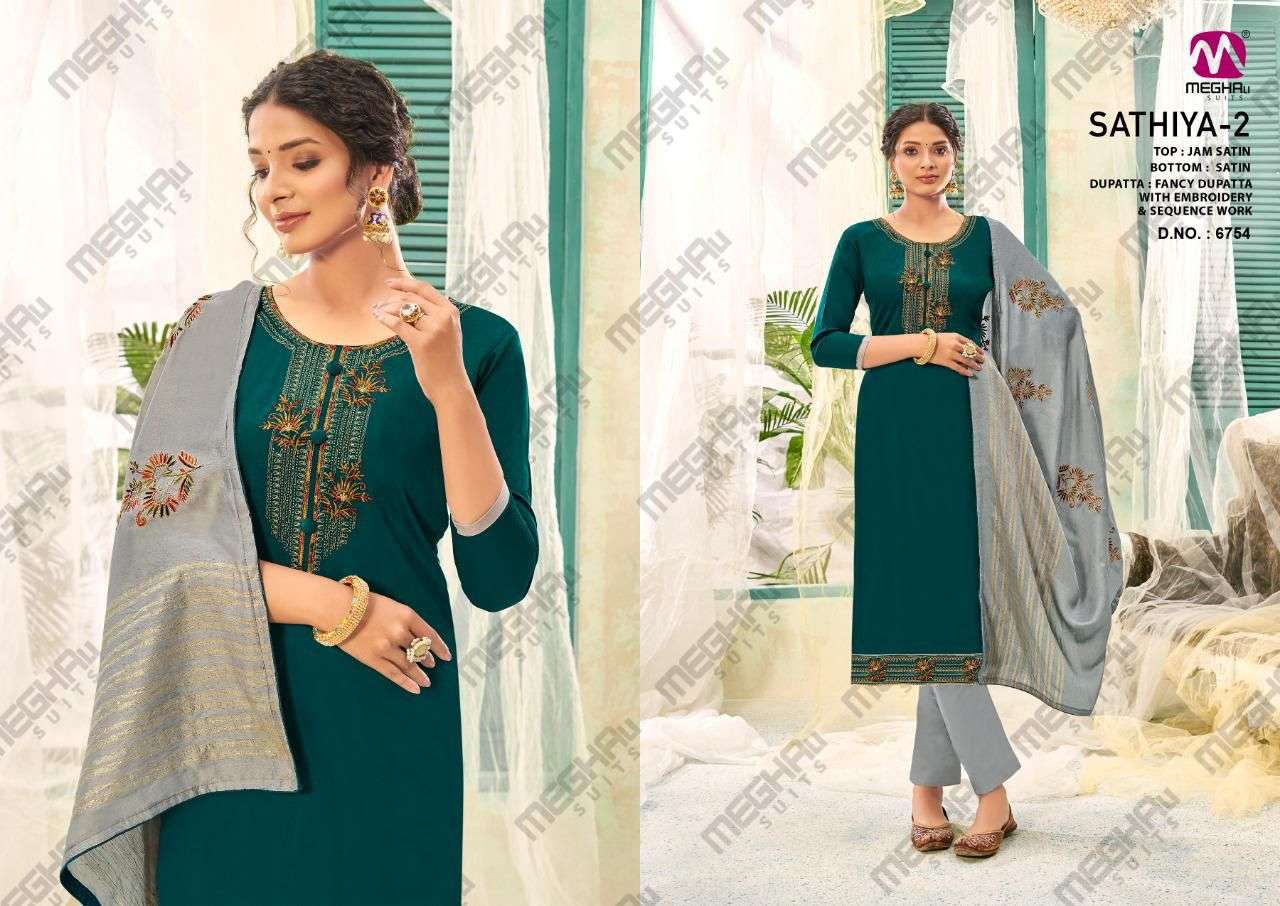 SATHIYA VOL-2 BY MEGHALI SUITS 6753 TO 6758 SERIES BEAUTIFUL SUITS COLORFUL STYLISH FANCY CASUAL WEAR & ETHNIC WEAR JAM SATIN DRESSES AT WHOLESALE PRICE