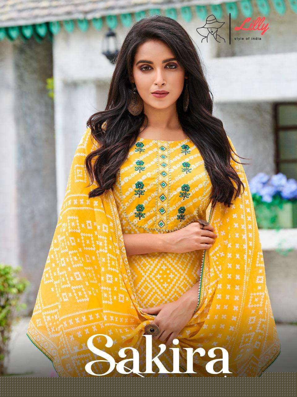 SAKIRA BY LILLY 101 TO 104 SERIES BEAUTIFUL SUITS COLORFUL STYLISH FANCY CASUAL WEAR & ETHNIC WEAR LINEN COTTON PRINT DRESSES AT WHOLESALE PRICE