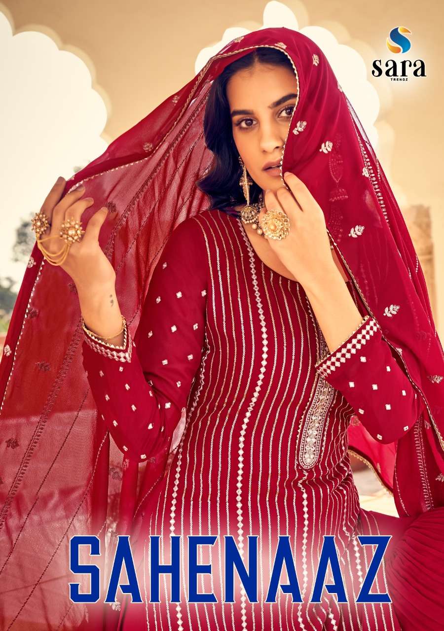 SAHENAAZ BY SARA TRENDZ 2901 TO 2904 SERIES BEAUTIFUL SHARARA SUITS COLORFUL STYLISH FANCY CASUAL WEAR & ETHNIC WEAR GEORGETTE EMBROIDERED DRESSES AT WHOLESALE PRICE