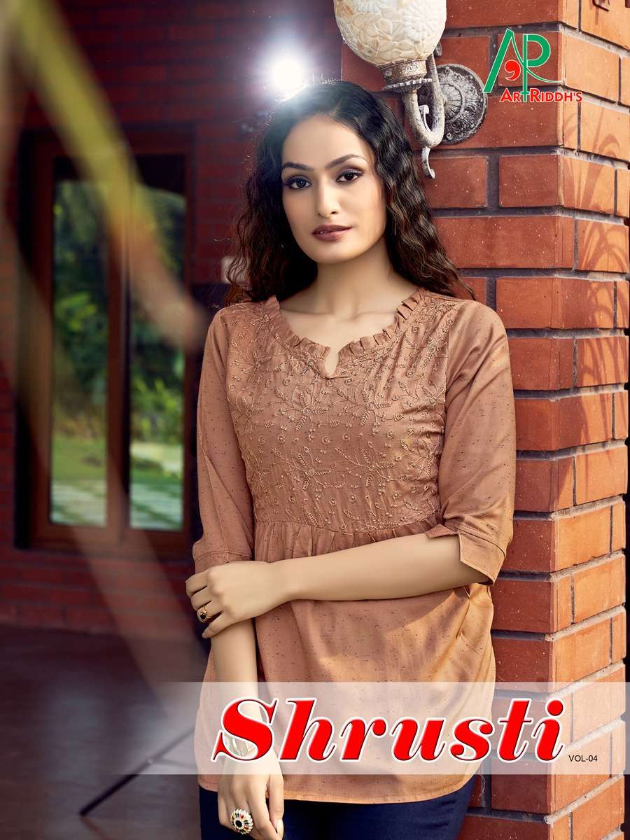 SHRUSTI VOL-4 BY ART RIDDHS 4001 TO 4010 SERIES BEAUTIFUL STYLISH FANCY COLORFUL CASUAL WEAR & ETHNIC WEAR HEAVY RAYON TOPS AT WHOLESALE PRICE