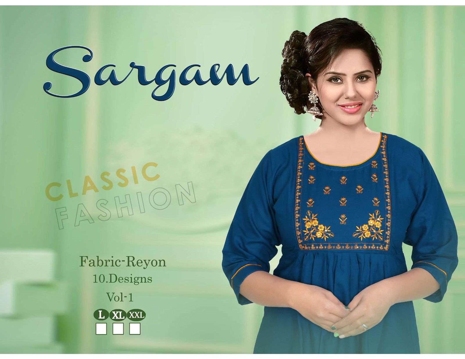 SARGAM BY TRENDY 01 TO 10 SERIES BEAUTIFUL STYLISH FANCY COLORFUL CASUAL WEAR & ETHNIC WEAR RAYON WITH WORK TOPS AT WHOLESALE PRICE