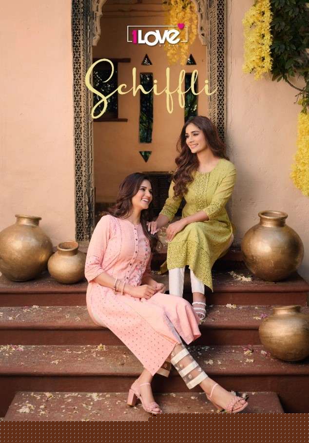 SCHIFFLI BY 1 LOVE 01 TO 07 SERIES DESIGNER STYLISH FANCY COLORFUL BEAUTIFUL PARTY WEAR & ETHNIC WEAR COLLECTION COTTON EMBROIDERY KURTIS AT WHOLESALE PRICE
