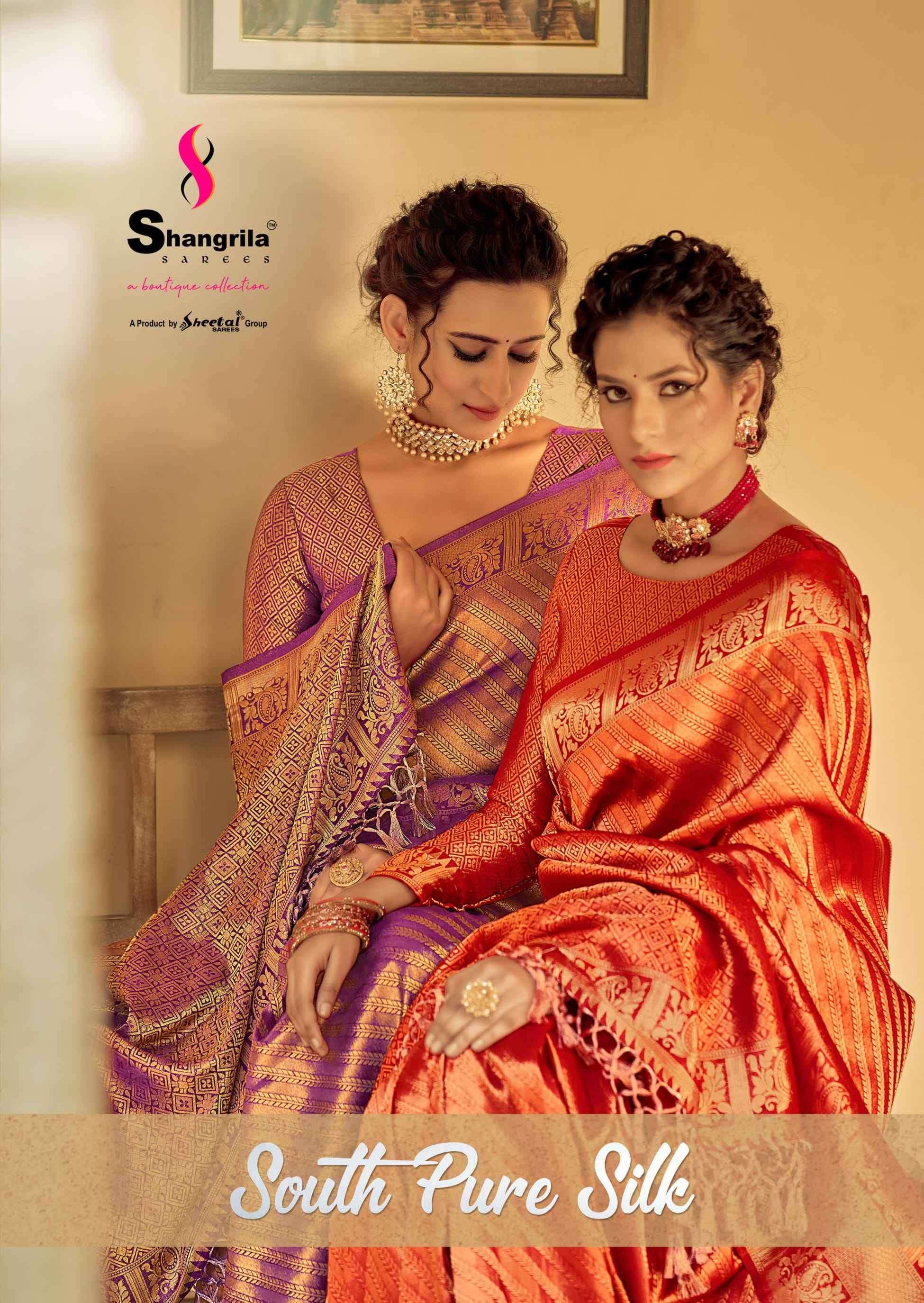 SOUTH PURE SILK BY SHANGRILA A TO F SERIES INDIAN TRADITIONAL WEAR COLLECTION BEAUTIFUL STYLISH FANCY COLORFUL PARTY WEAR & OCCASIONAL WEAR PURE SILK SAREES AT WHOLESALE PRICE