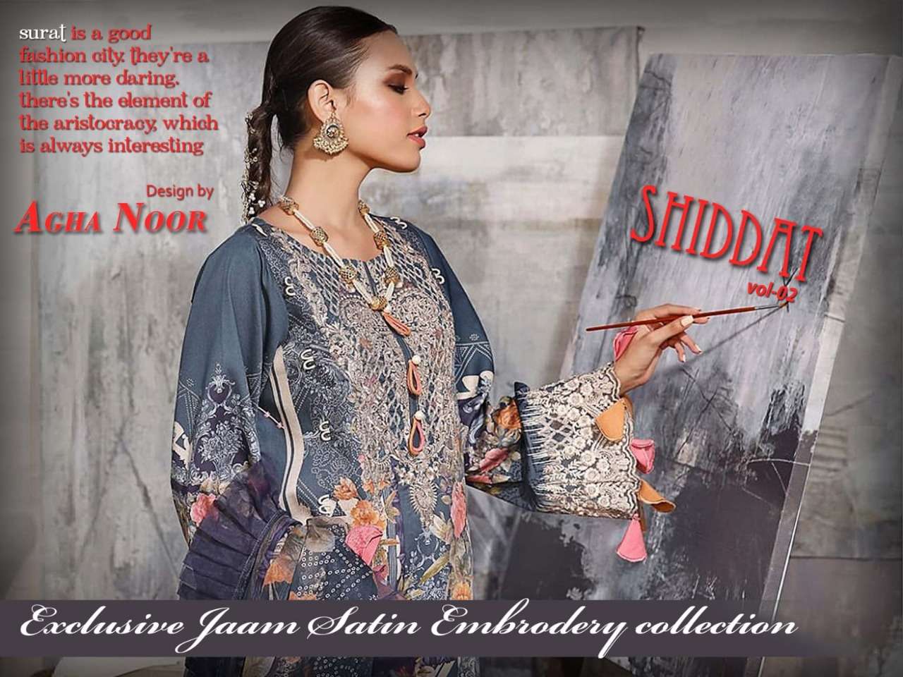 SHIDDAT VOL-2 BY AGHA NOOR 2001 TO 2008 SERIES BEAUTIFUL STYLISH PAKISTANI SUITS FANCY COLORFUL CASUAL WEAR & ETHNIC WEAR & READY TO WEAR JAM SATIN COTTON EMBROIDERED DRESSES AT WHOLESALE PRICE