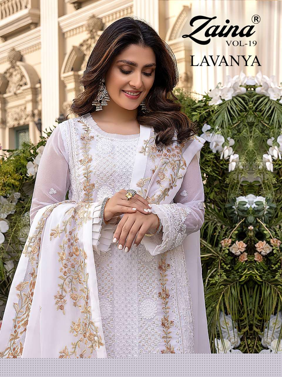 ZAINA VOL-19 BY PRIYAM 2101 TO 2104 SERIES DESIGNER PAKISTANI SUITS BEAUTIFUL STYLISH FANCY COLORFUL PARTY WEAR & OCCASIONAL WEAR FAUX GEORGETTE DRESSES AT WHOLESALE PRICE