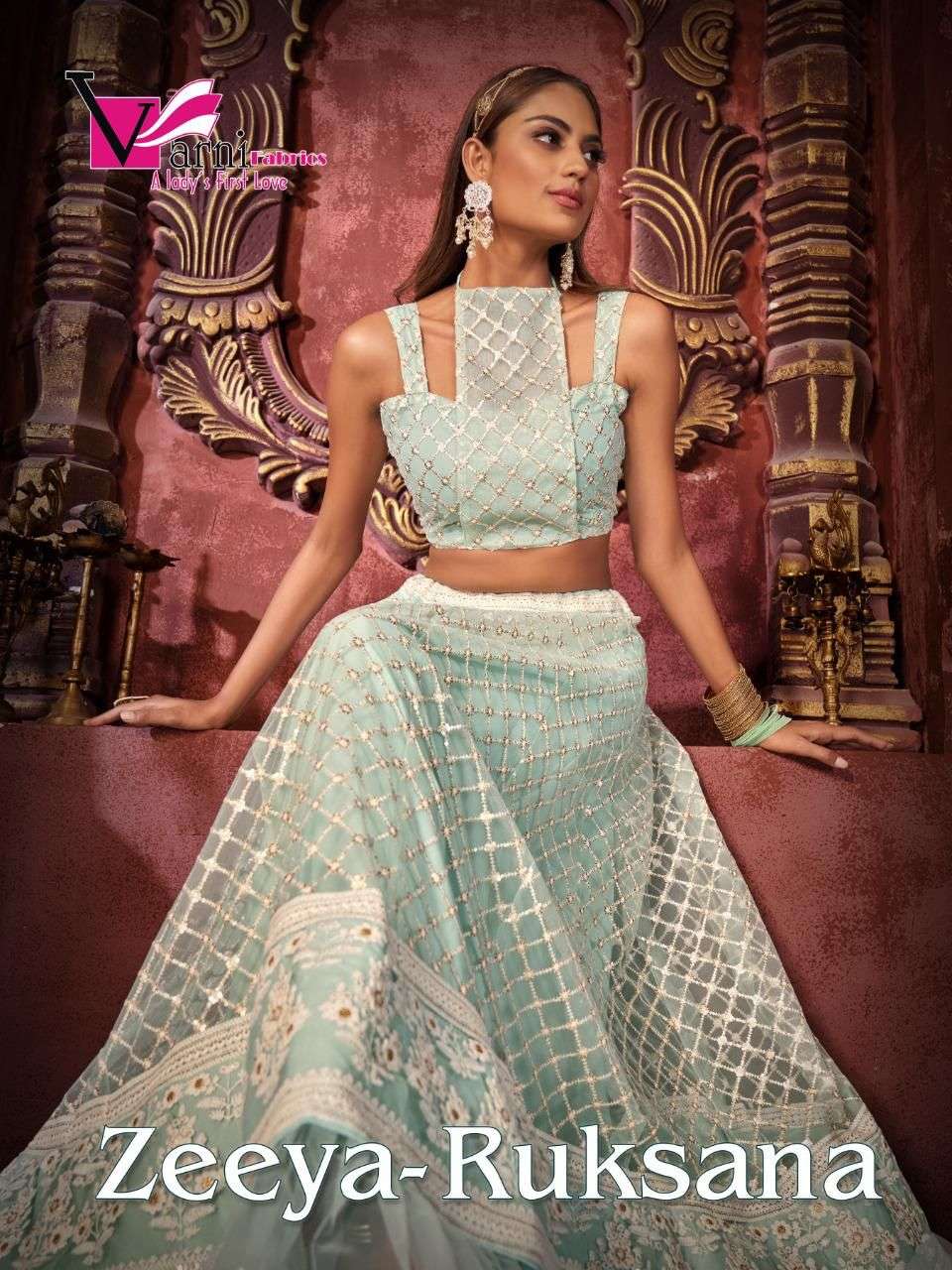 ZEEYA RUKSANA BY VARNI FABRICS 6001 TO 6003 SERIES DESIGNER BEAUTIFUL NAVRATRI COLLECTION OCCASIONAL WEAR & PARTY WEAR NET LEHENGAS AT WHOLESALE PRICE