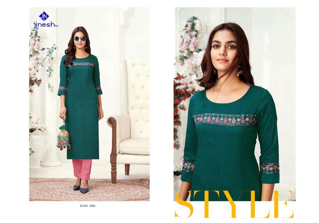 ZARINA BY JINESH NX 1001 TO 1008 SERIES DESIGNER STYLISH FANCY COLORFUL BEAUTIFUL PARTY WEAR & ETHNIC WEAR COLLECTION VISCOSE SLUB KURTIS AT WHOLESALE PRICE
