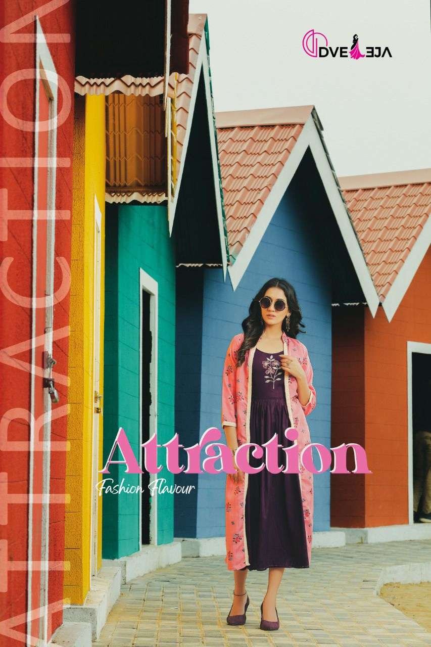 ATTRACTION BY DVEEJA 101 TO 108 SERIES DESIGNER STYLISH FANCY COLORFUL BEAUTIFUL PARTY WEAR & ETHNIC WEAR COLLECTION HEAVY RAYON KURTIS AT WHOLESALE PRICE