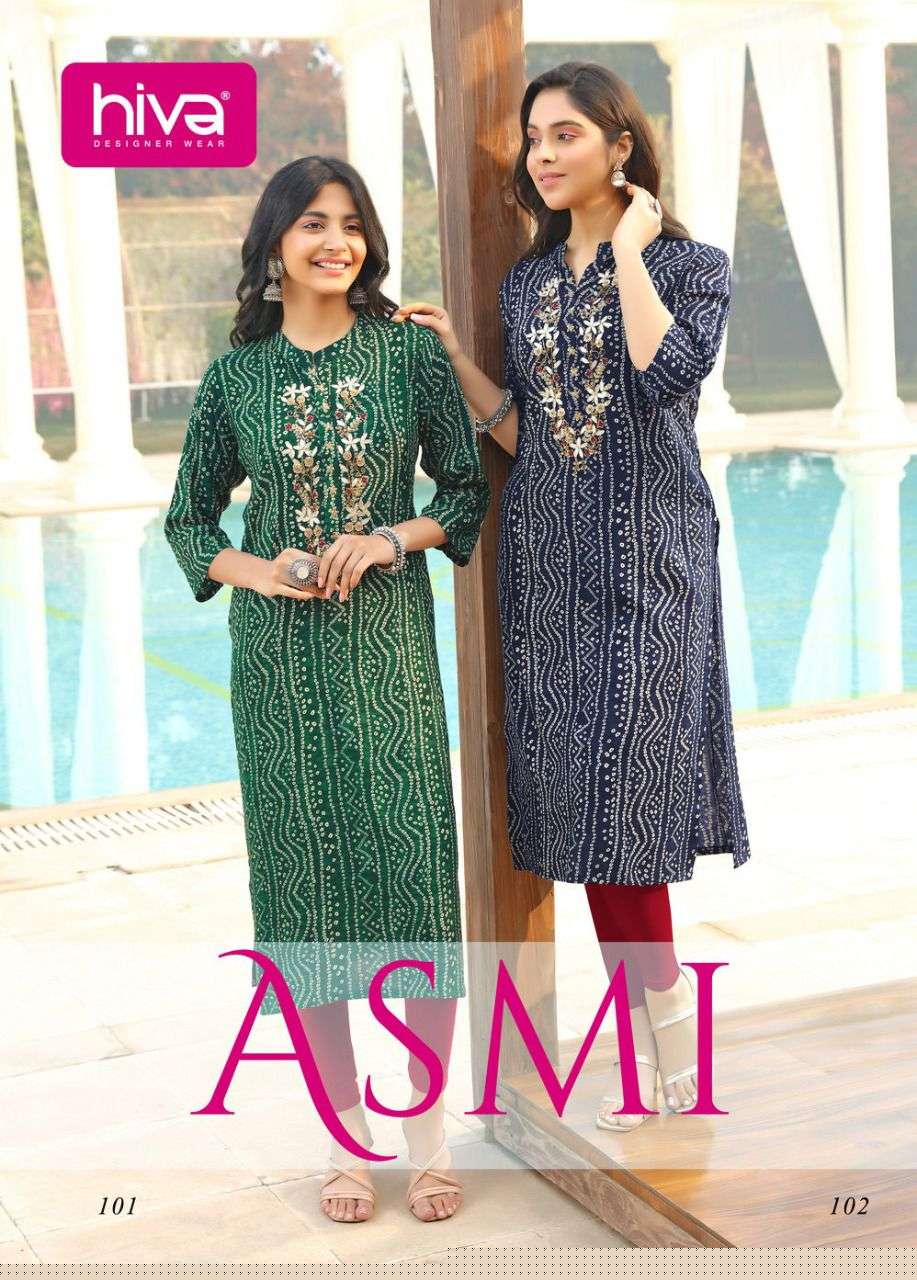 ASMI BY HIVA 101 TO 106 SERIES DESIGNER STYLISH FANCY COLORFUL BEAUTIFUL PARTY WEAR & ETHNIC WEAR COLLECTION RAYON PRINT KURTIS AT WHOLESALE PRICE