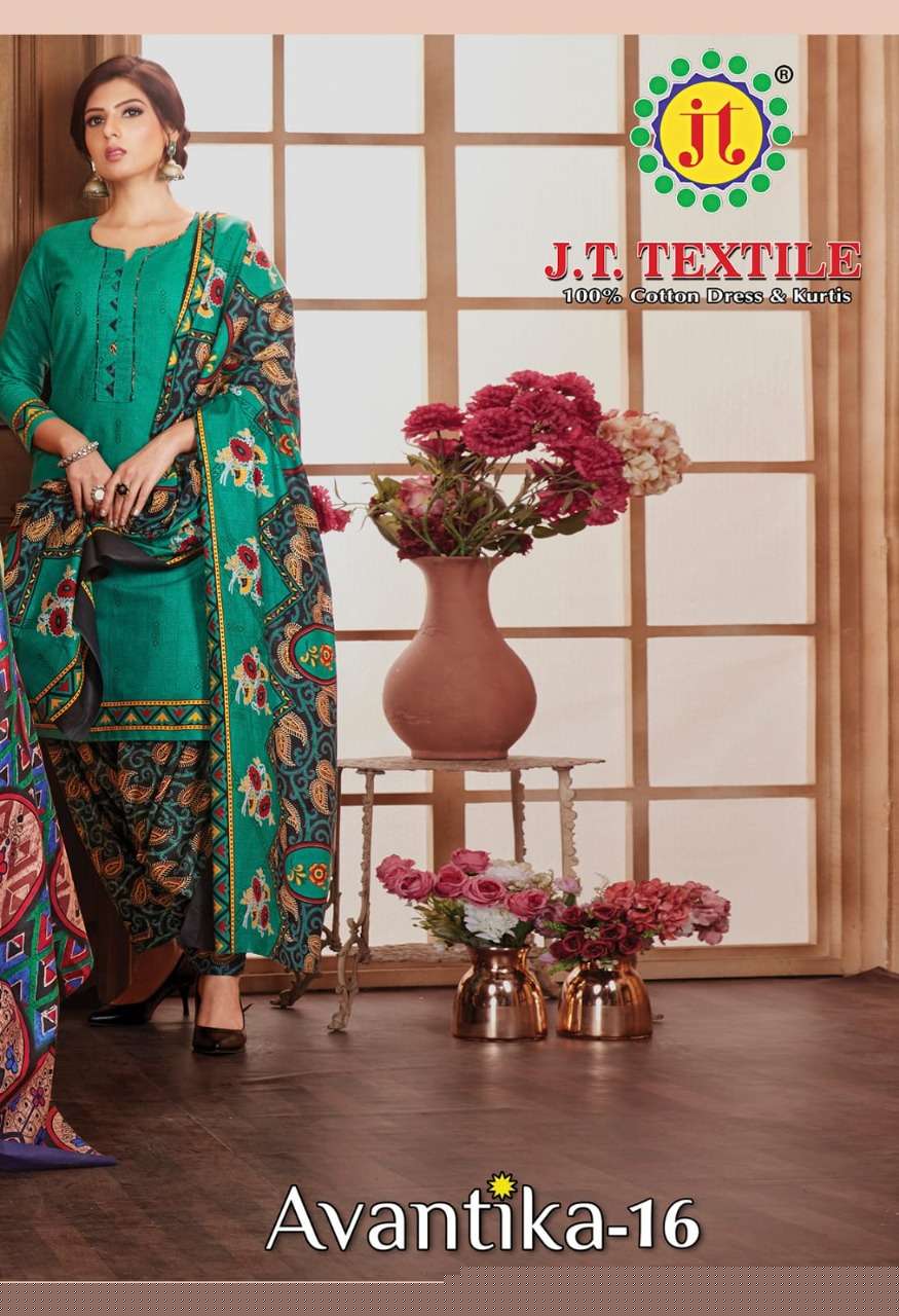 AVANTIKA VOL-16 BY JT 16001 TO 16015 SERIES BEAUTIFUL SUITS STYLISH FANCY COLORFUL PARTY WEAR & OCCASIONAL WEAR COTTON PRINT DRESSES AT WHOLESALE PRICE