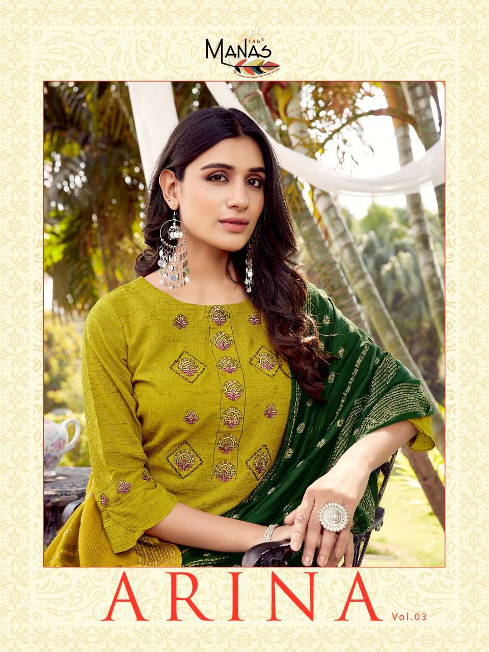 ARINA VOL-3 BY MANAS FAB 6013 TO 6018 SERIES DESIGNER SUITS BEAUTIFUL STYLISH FANCY COLORFUL PARTY WEAR & OCCASIONAL WEAR FANCY DRESSES AT WHOLESALE PRICE