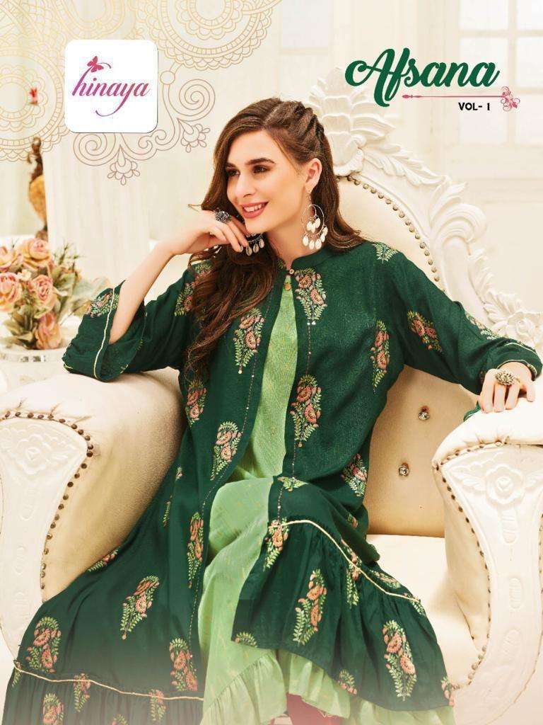 AFSANA VOL-1 BY HINAYA 001 TO 005 SERIES DESIGNER STYLISH FANCY COLORFUL BEAUTIFUL PARTY WEAR & ETHNIC WEAR COLLECTION RAYON SLUB KURTIS AT WHOLESALE PRICE