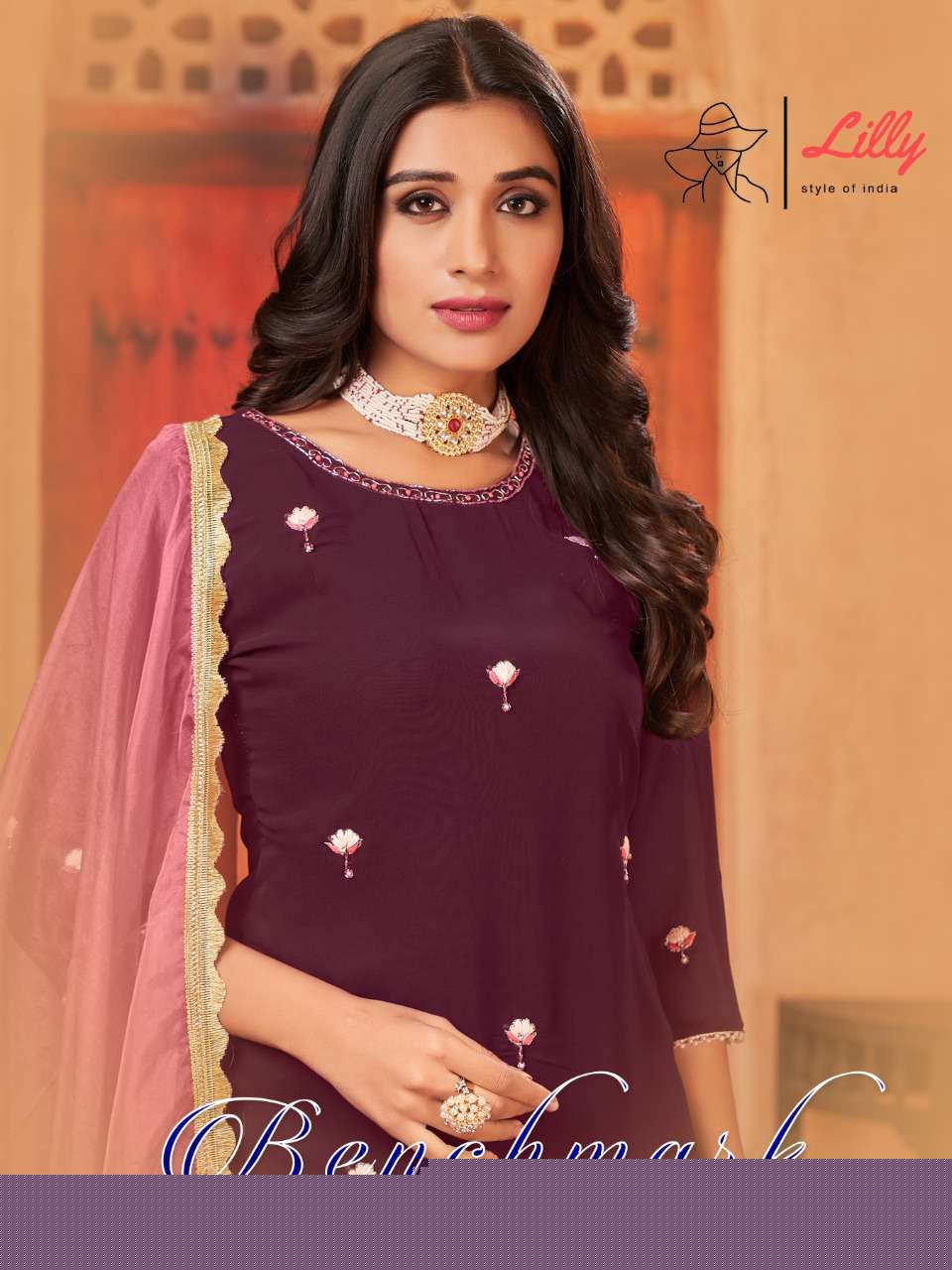 BENCHMARK BY LILLY 3001 TO 3002 SERIES BEAUTIFUL SHARARA SUITS COLORFUL STYLISH FANCY CASUAL WEAR & ETHNIC WEAR BLOOMING GEORGETTE DRESSES AT WHOLESALE PRICE