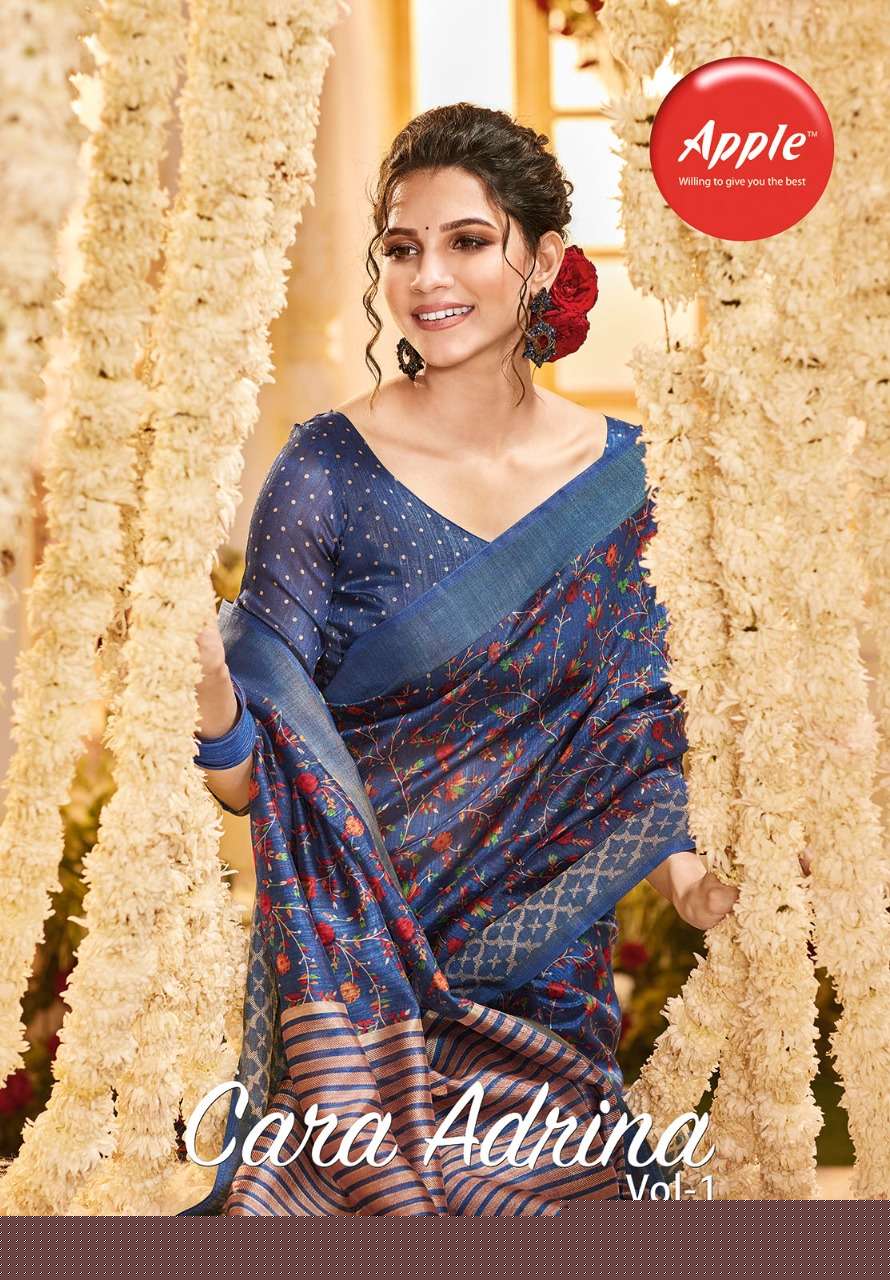 CARA ADRENA VOL-1 BY APPLE 101 TO 108 SERIES INDIAN TRADITIONAL WEAR COLLECTION BEAUTIFUL STYLISH FANCY COLORFUL PARTY WEAR & OCCASIONAL WEAR FANCY SAREES AT WHOLESALE PRICE
