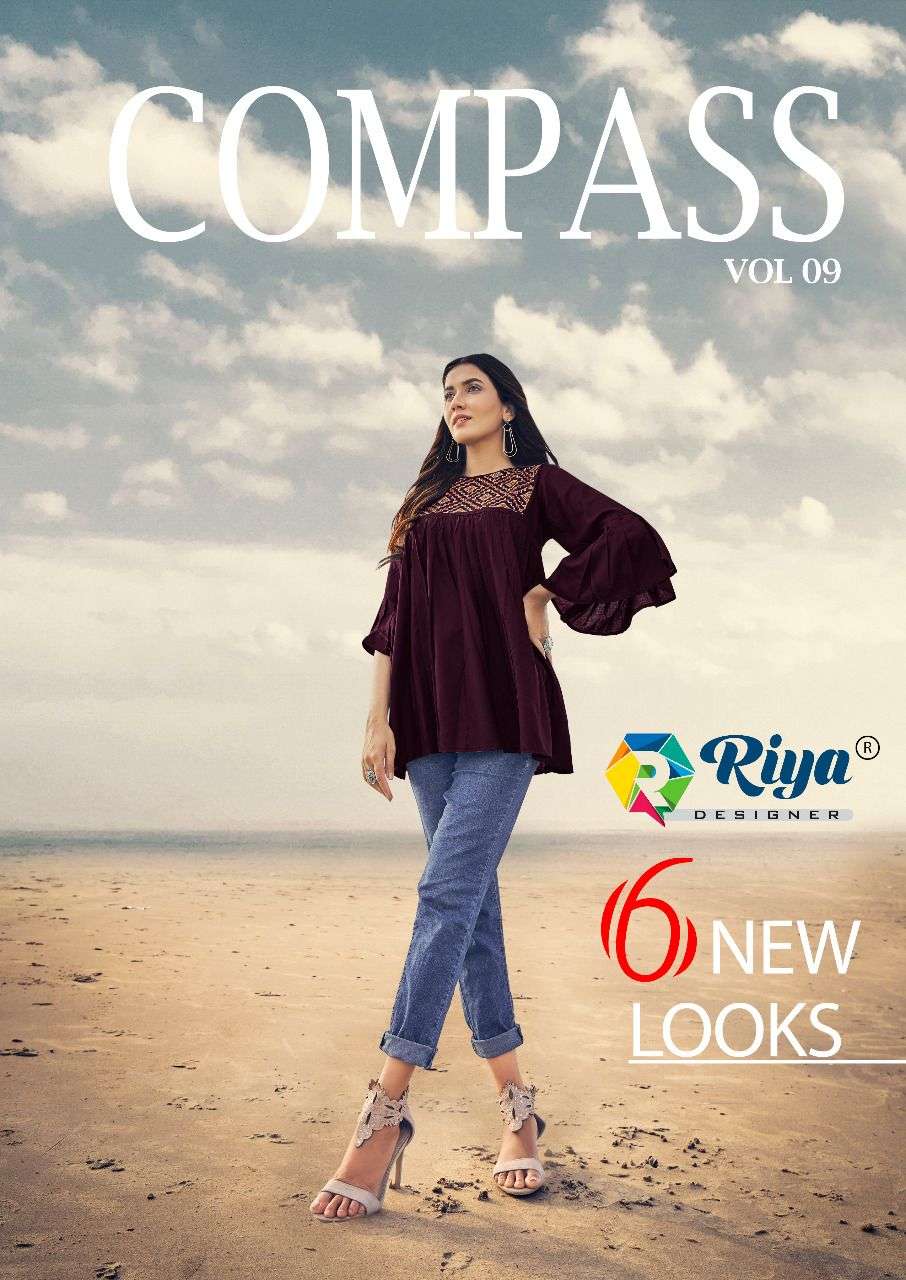 COMPASS VOL-9 BY RIYA DESIGNER 9001 TO 9006 SERIES BEAUTIFUL COLORFUL STYLISH FANCY CASUAL WEAR & READY TO WEAR PURE RAYON DYED TOPS AT WHOLESALE PRICE