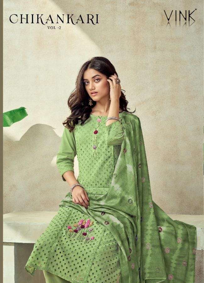 CHIKANKARI VOL-2 BY VINK 1551 TO 1556 SERIES BEAUTIFUL SUITS COLORFUL STYLISH FANCY CASUAL WEAR & ETHNIC WEAR PURE COTTON EMBROIDERED DRESSES AT WHOLESALE PRICE