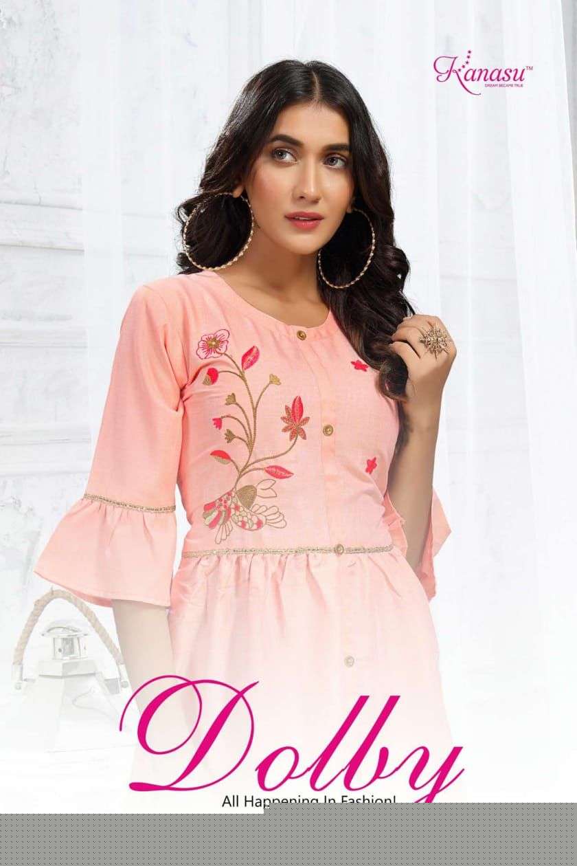 DOLBY BY KANASU 1001 TO 1008 SERIES BEAUTIFUL STYLISH FANCY COLORFUL CASUAL WEAR & ETHNIC WEAR HEAVY RAYON TOPS AT WHOLESALE PRICE