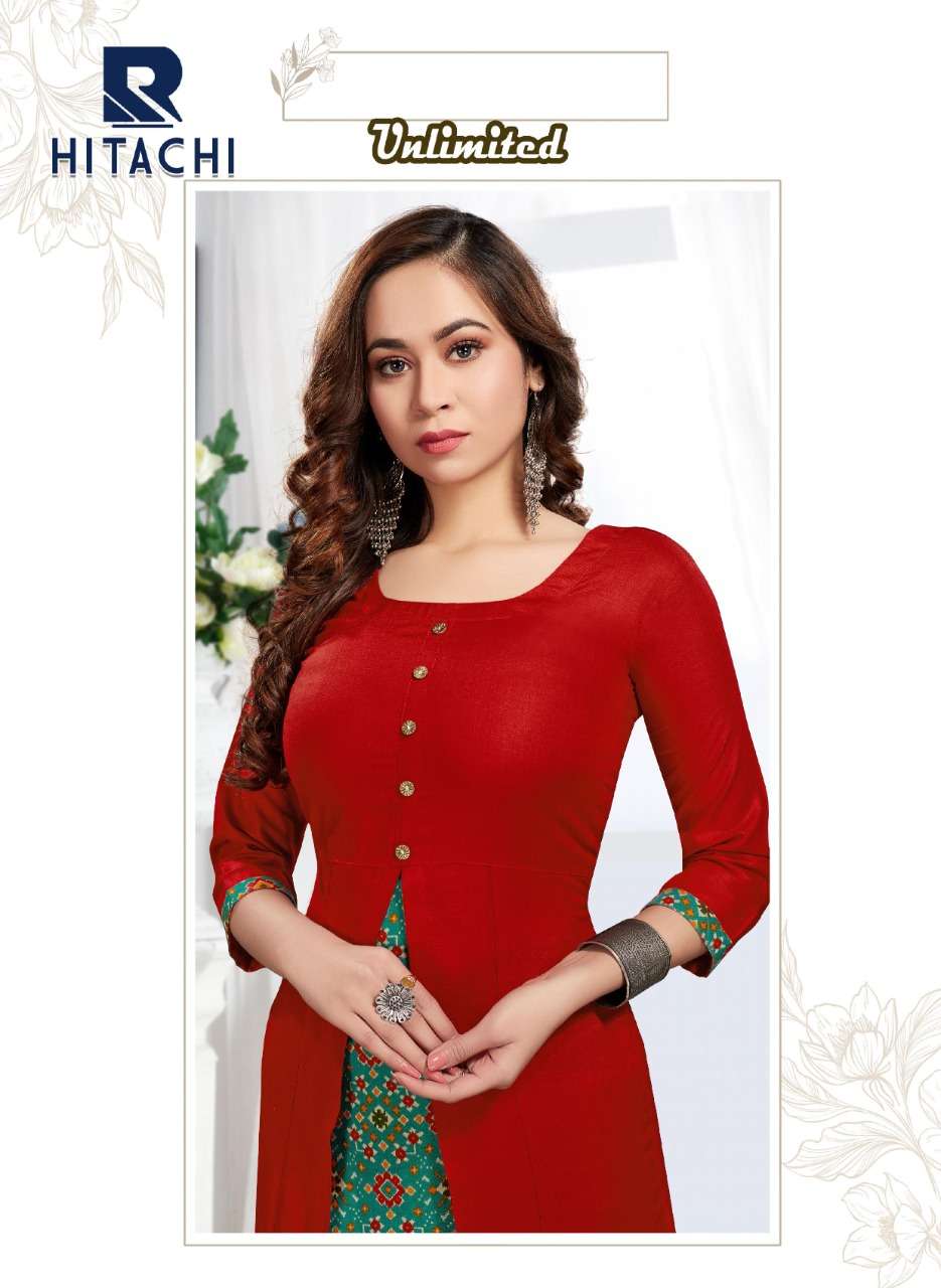 HITACHI BY RAASHI 56001 TO 56008 SERIES DESIGNER STYLISH FANCY COLORFUL BEAUTIFUL PARTY WEAR & ETHNIC WEAR COLLECTION RAYON SLUB KURTIS AT WHOLESALE PRICE