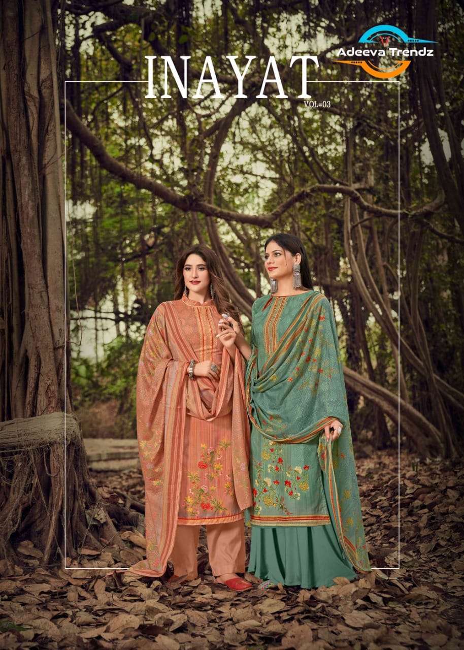 INAYAT VOL-3 BY ADEEVA TRENDZ 3001 TO 3010 SERIES BEAUTIFUL STYLISH SUITS FANCY COLORFUL CASUAL WEAR & ETHNIC WEAR & READY TO WEAR COTTON DIGITAL PRINTED DRESSES AT WHOLESALE PRICE