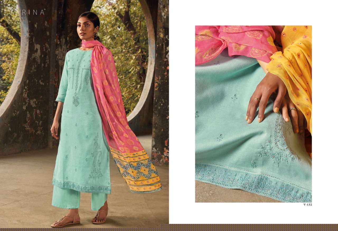 KAYA BY VARINA 131 TO 136 SERIES BEAUTIFUL SUITS COLORFUL STYLISH FANCY CASUAL WEAR & ETHNIC WEAR LINEN COTTON EMBROIDERED DRESSES AT WHOLESALE PRICE