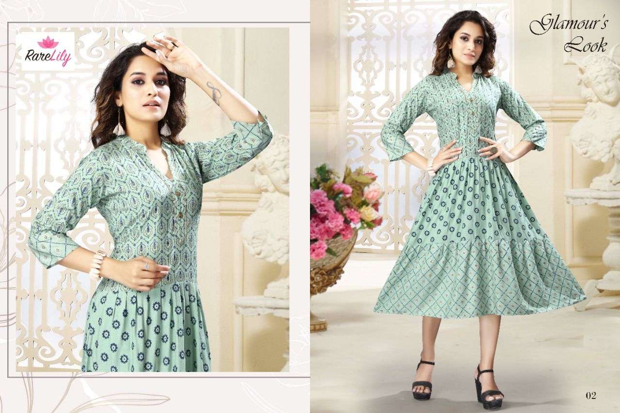 KIARA BY RARE LILY 01 TO 06 SERIES DESIGNER STYLISH FANCY COLORFUL BEAUTIFUL PARTY WEAR & ETHNIC WEAR COLLECTION RAYON PRINT KURTIS AT WHOLESALE PRICE