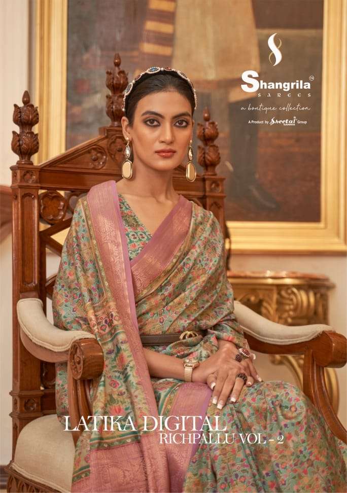 LATIKA DIGITAL RICH PALLU VOL-2 BY SHANGRILA 71281 TO 71288 SERIES INDIAN TRADITIONAL WEAR COLLECTION BEAUTIFUL STYLISH FANCY COLORFUL PARTY WEAR & OCCASIONAL WEAR DIGITAL PRINTED SAREES AT WHOLESALE PRICE