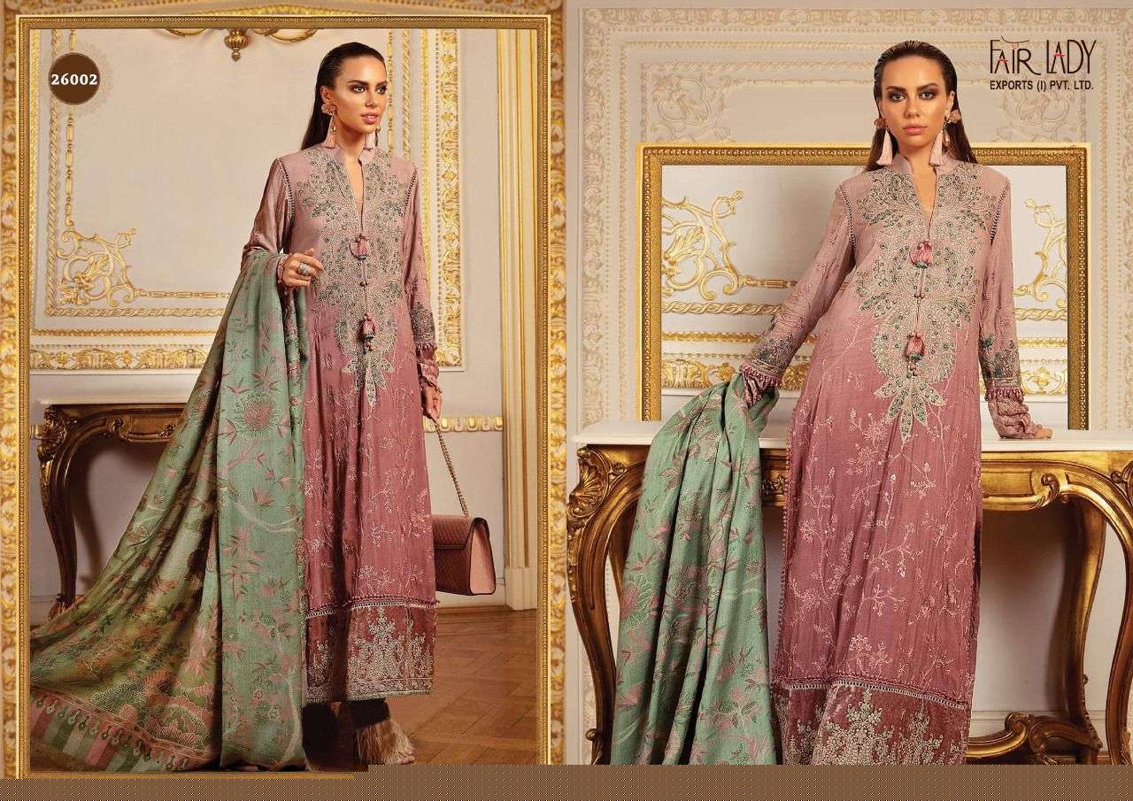 MARIA.B. LAWN COLLECTION BY FAIR LADY 26001 TO 26007 SERIES PAKISTANI SUITS BEAUTIFUL FANCY COLORFUL STYLISH PARTY WEAR & OCCASIONAL WEAR LAWN COTTON DRESSES AT WHOLESALE PRICE