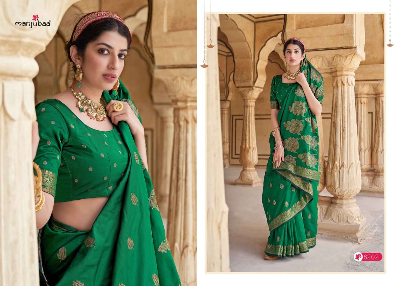 MANDIRA SILK BY MANJUBAA CLOTHING 8201 TO 8205 SERIES INDIAN TRADITIONAL WEAR COLLECTION BEAUTIFUL STYLISH FANCY COLORFUL PARTY WEAR & OCCASIONAL WEAR SILK SAREES AT WHOLESALE PRICE