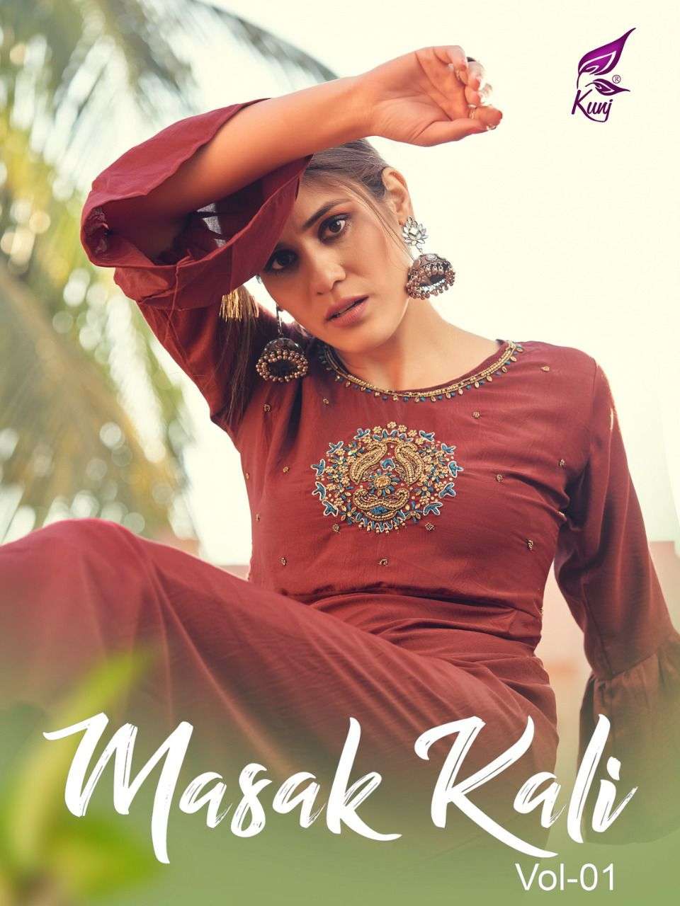 MASAK KALI VOL-1 BY KUNJ 1001 TO 1008 SERIES BEAUTIFUL STYLISH FANCY COLORFUL CASUAL WEAR & ETHNIC WEAR CHINNON SILK GOWNS AT WHOLESALE PRICE