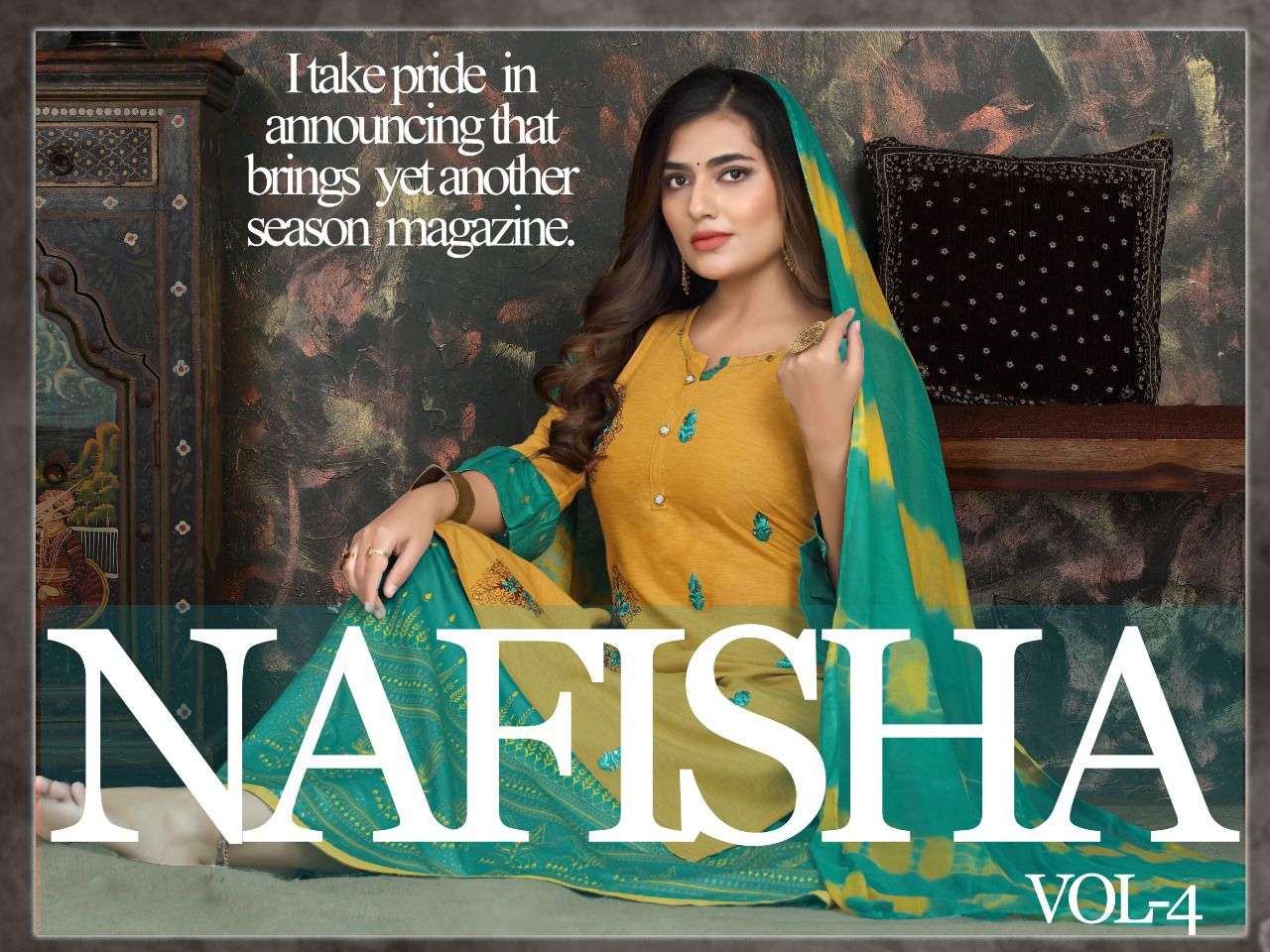 NAFISHA VOL-4 BY THE FASHION STUDIO 3001 TO 3008 SERIES BEAUTIFUL STYLISH SHARARA SUITS FANCY COLORFUL CASUAL WEAR & ETHNIC WEAR & READY TO WEAR HEAVY RAYON EMBROIDERED DRESSES AT WHOLESALE PRICE