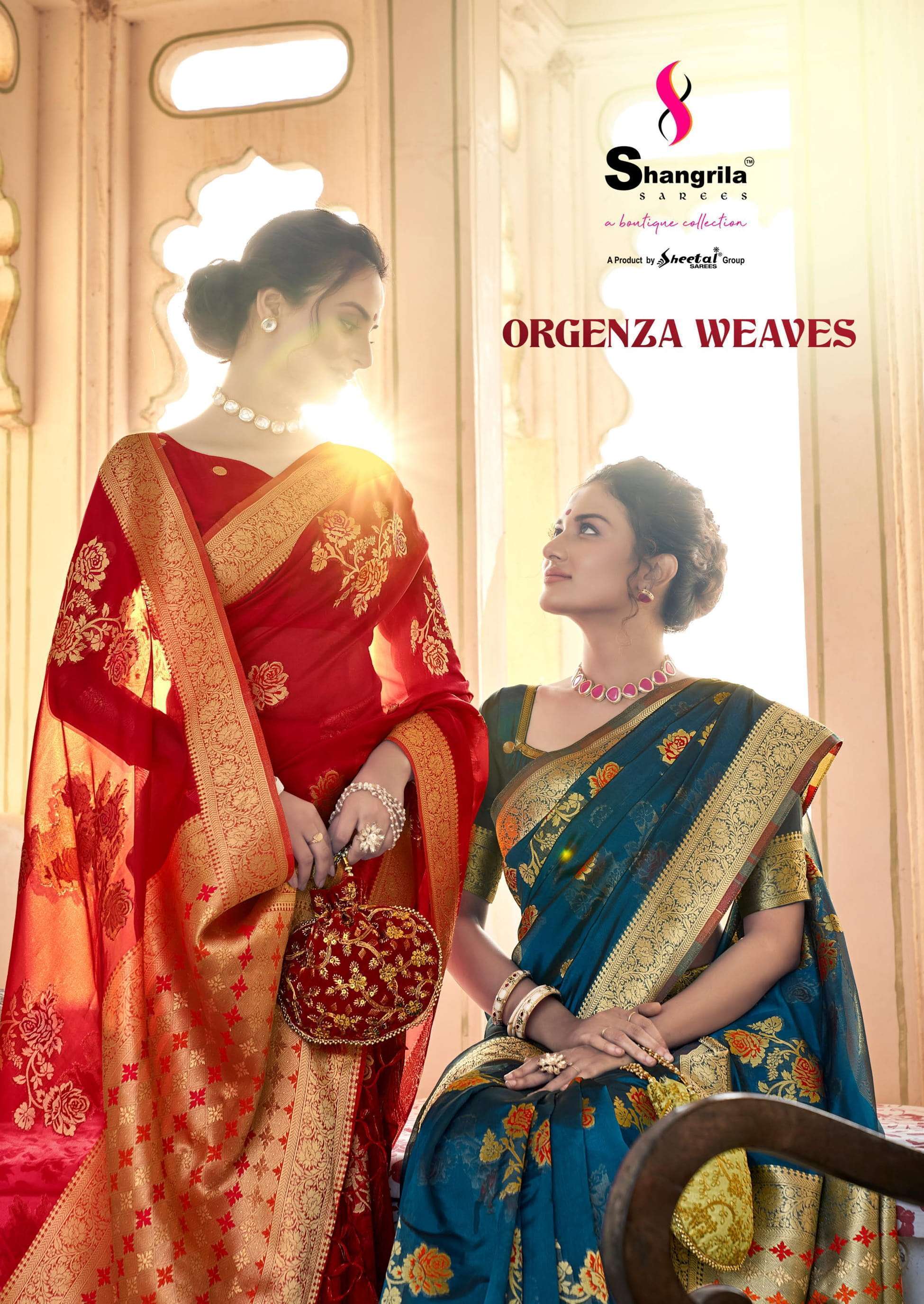 ORGENZA WEAVES BY SHANGRILA A TO F SERIES INDIAN TRADITIONAL WEAR COLLECTION BEAUTIFUL STYLISH FANCY COLORFUL PARTY WEAR & OCCASIONAL WEAR PURE GEORGETTE PRINTED SAREES AT WHOLESALE PRICE