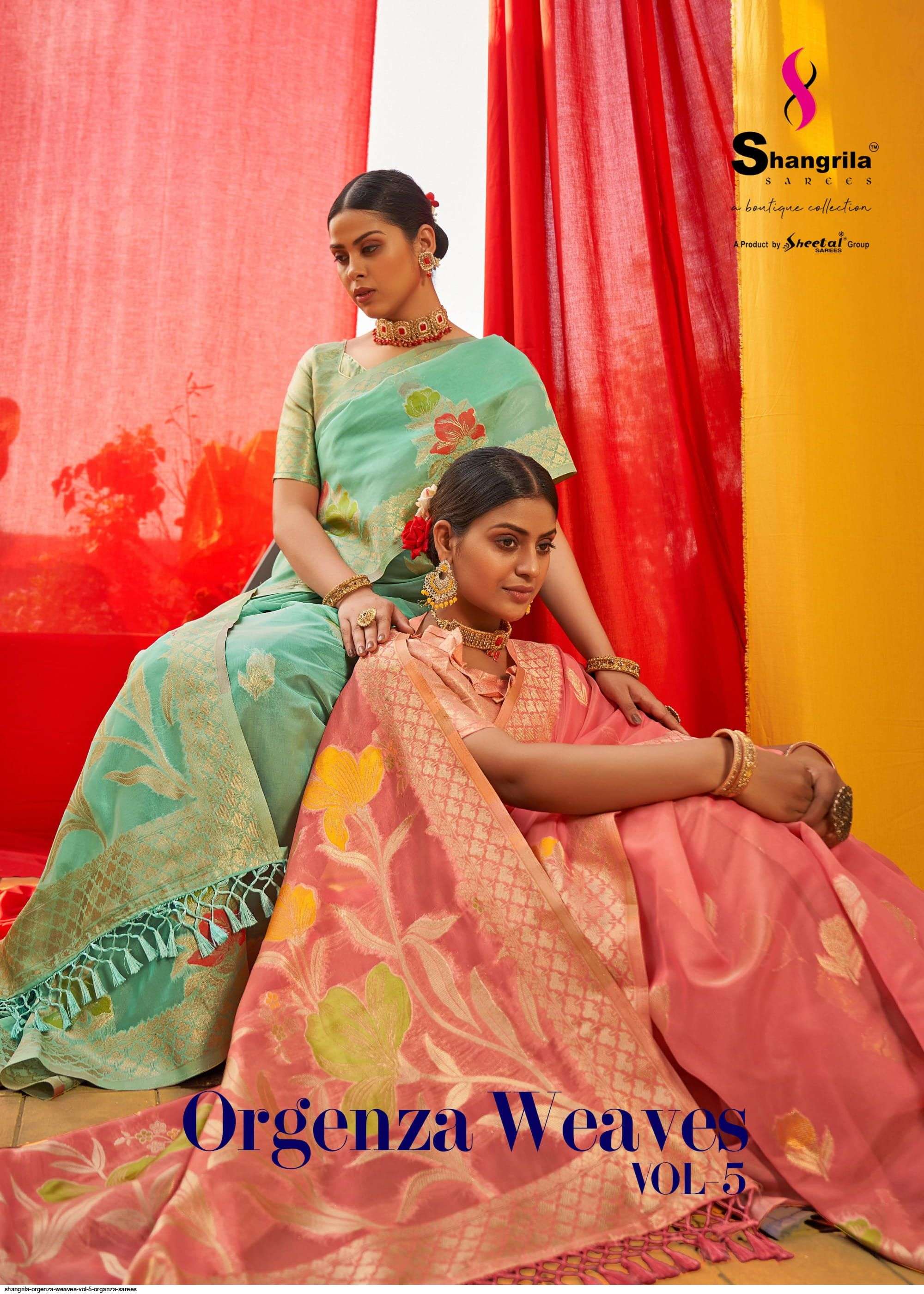 ORGENZA WEAVES VOL-5 BY SHANGRILA A TO F SERIES INDIAN TRADITIONAL WEAR COLLECTION BEAUTIFUL STYLISH FANCY COLORFUL PARTY WEAR & OCCASIONAL WEAR SOFT ORGANZA PRINTED SAREES AT WHOLESALE PRICE